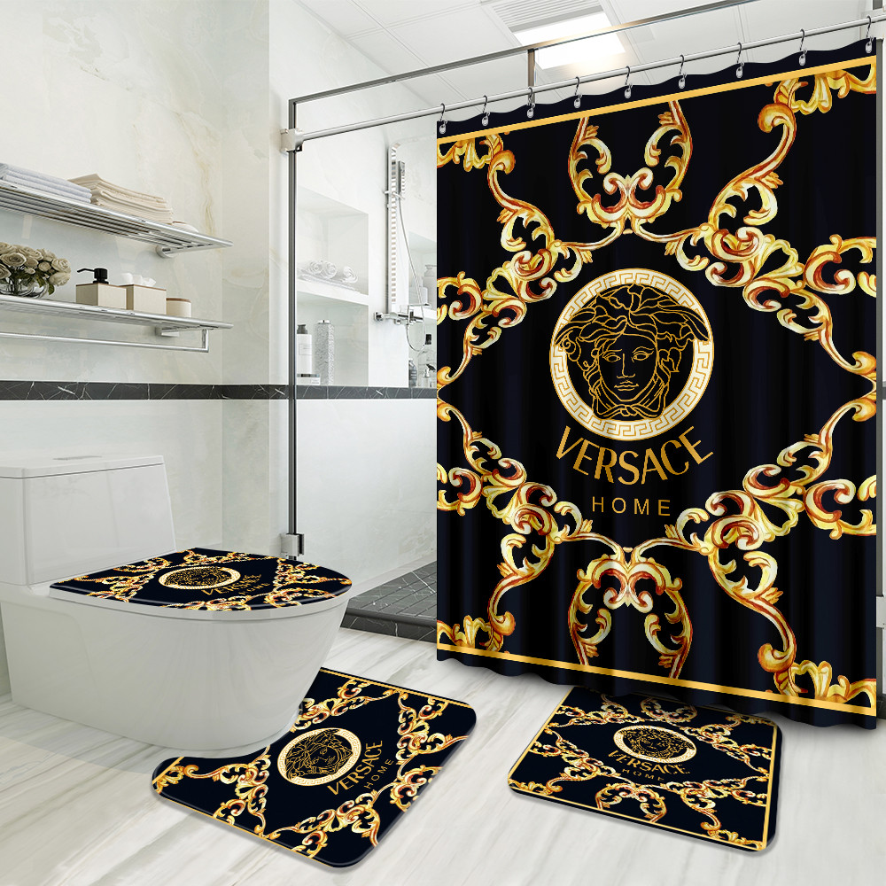Versace Black Gold Preium Bathroom Set Home Decor Hypebeast Luxury Fashion Brand Bath Mat