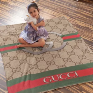 Gucci Golden Logo Fleece Blanket Home Decor Luxury Fashion Brand