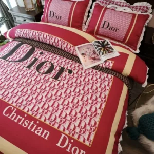 Christian Dior Red Logo Brand Bedding Set Home Decor Luxury Bedroom Bedspread