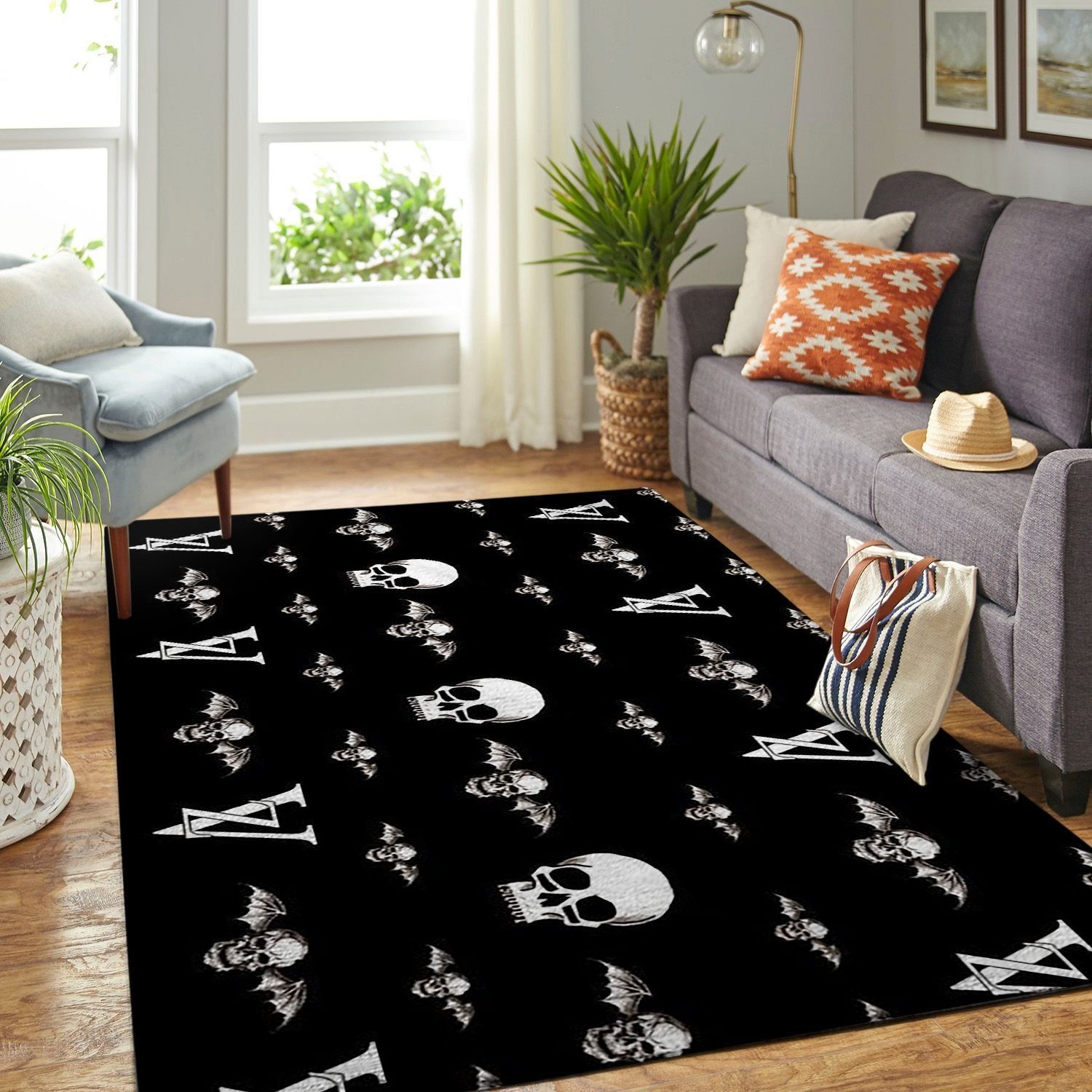 Louis Vuitton Skull Rectangle Rug Area Carpet Door Mat Luxury Home Decor Fashion Brand