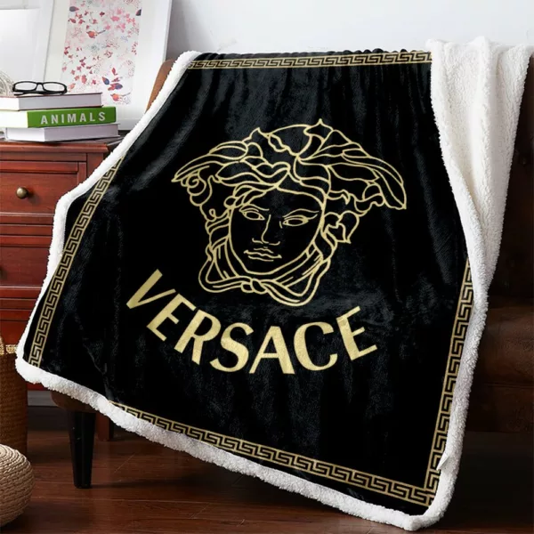 Versace Logo Fleece Blanket Luxury Home Decor Fashion Brand