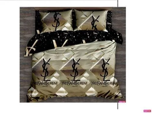 Yves Saint Laurent Logo Brand Bedding Set Bedspread Bedroom Home Decor Luxury