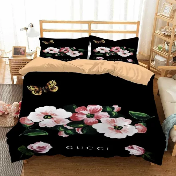 Gucci Flowers Logo Brand Bedding Set Home Decor Bedspread Luxury Bedroom