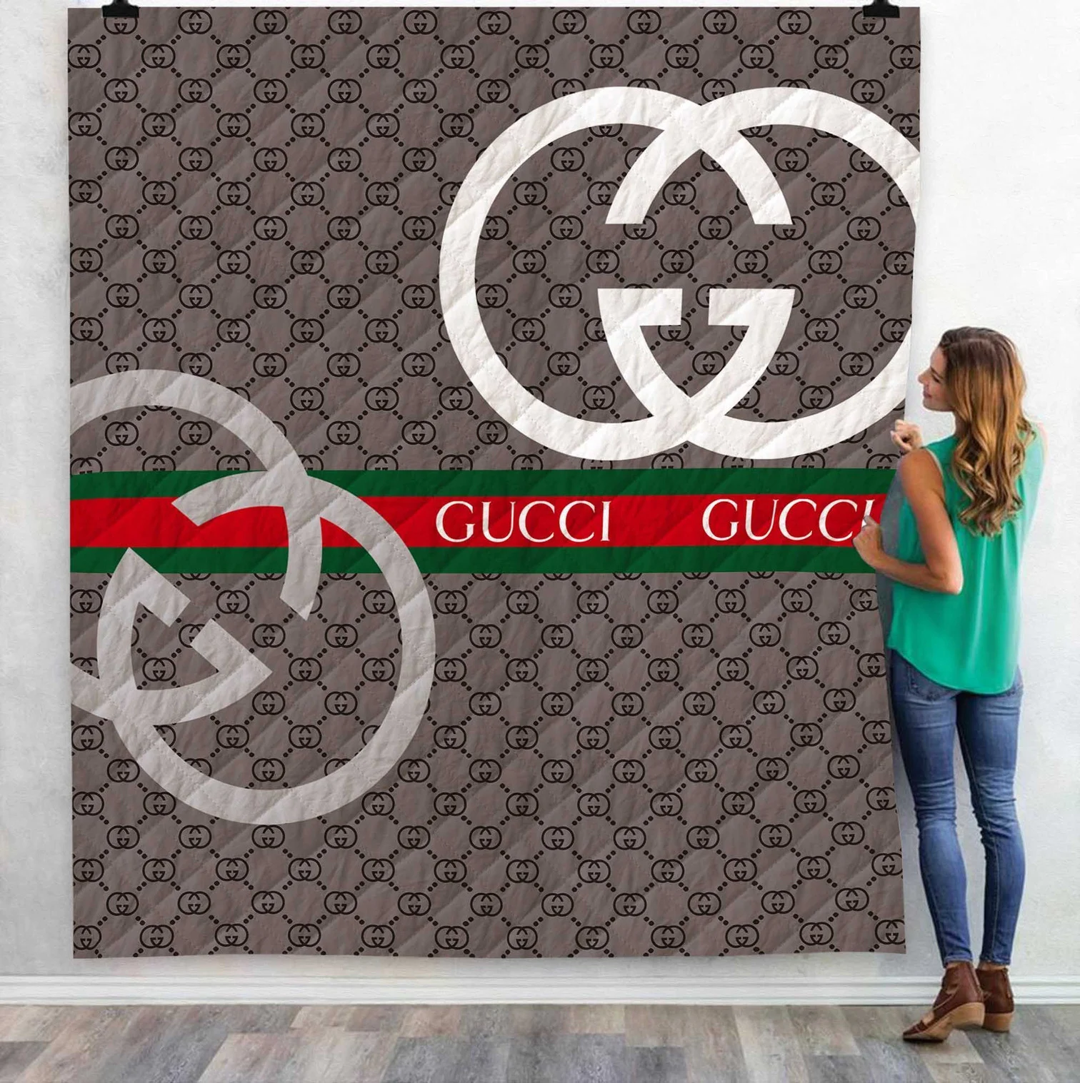Gucci Grey Logo Fleece Blanket Fashion Brand Home Decor Luxury