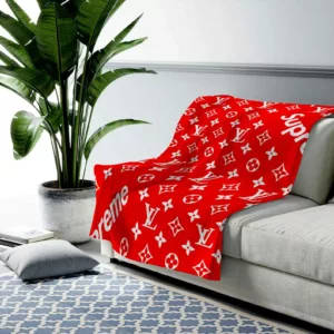 Louis Vuitton Supreme Red Fleece Blanket Home Decor Fashion Brand Luxury
