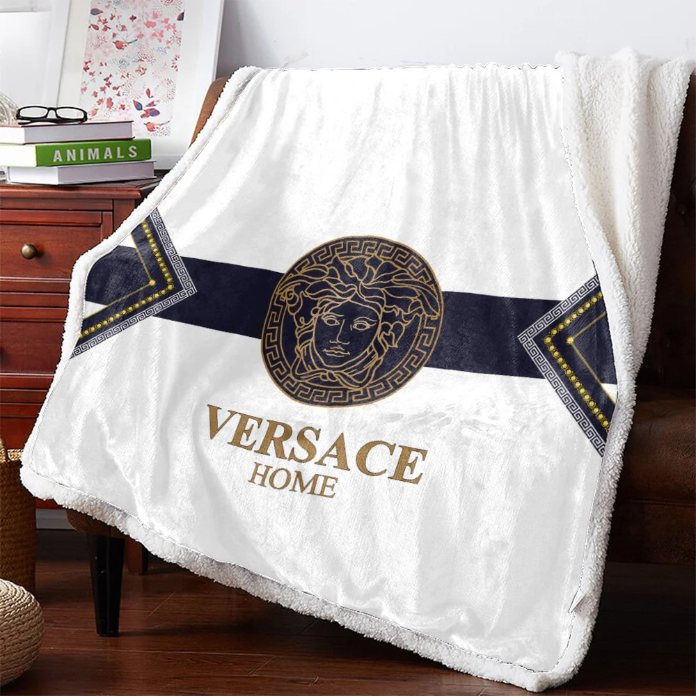 Versace Logo Fleece Blanket Home Decor Luxury Fashion Brand