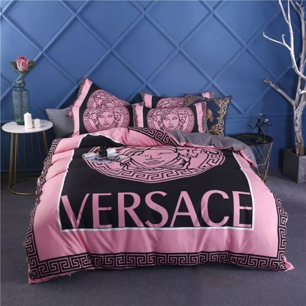 Versace Pinky Logo Brand Bedding Set Bedspread Home Decor Luxury Bedroom