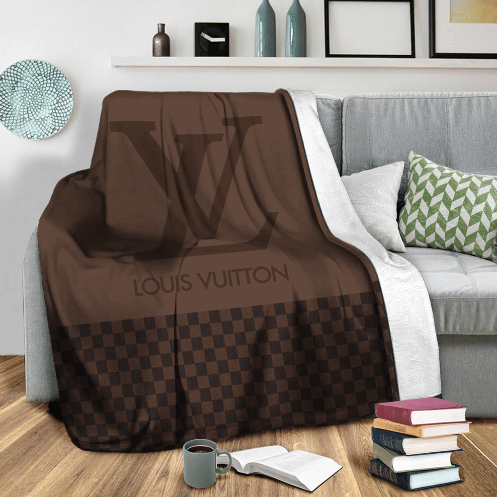 Louis Vuitton Logo Brown Fleece Blanket Fashion Brand Home Decor Luxury