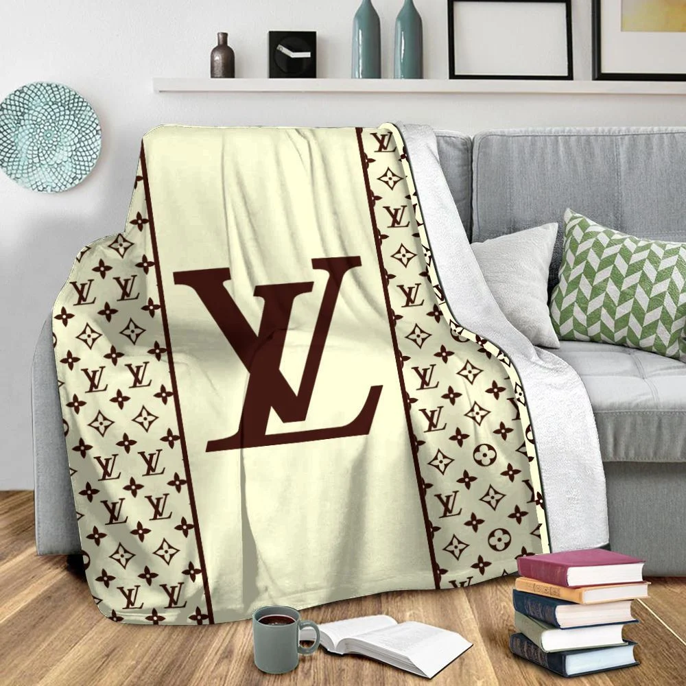 Louis Vuitton Yellow Brown Logo Fleece Blanket Home Decor Fashion Brand Luxury