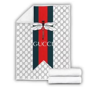 Gucci Dragonfly Logo Fleece Blanket Fashion Brand Luxury Home Decor