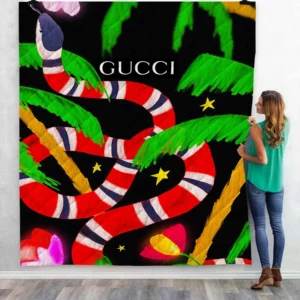 Gucci Big Snake Logo Fleece Blanket Fashion Brand Luxury Home Decor