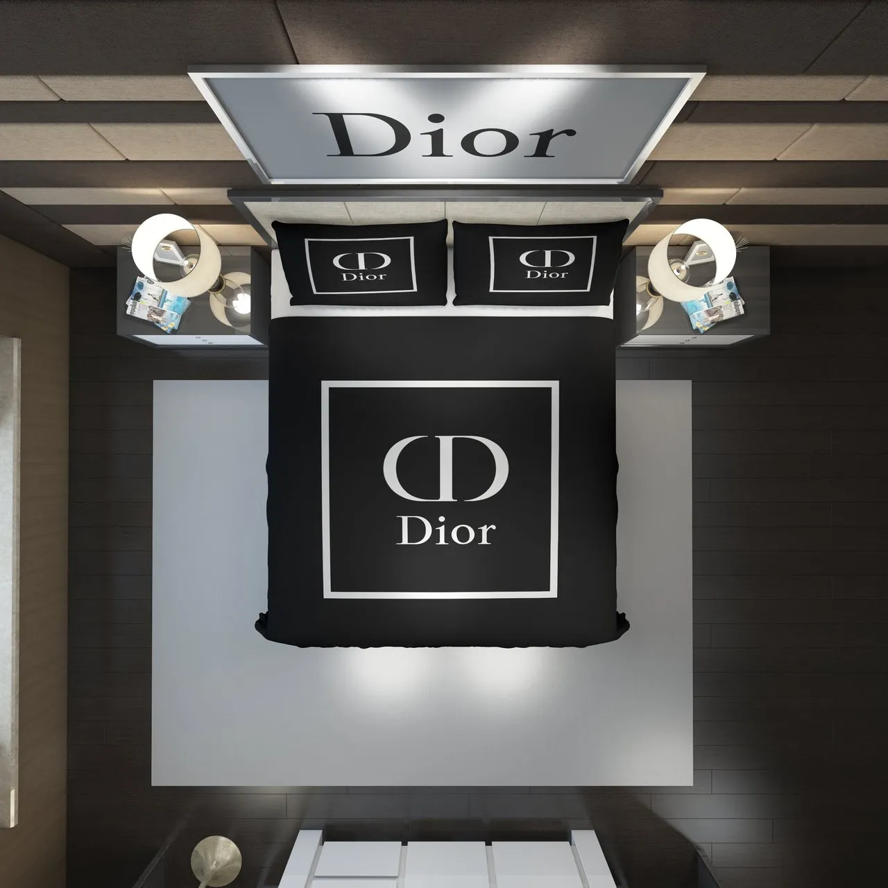 Christian Dior Black Logo Brand Bedding Set Home Decor Bedspread Bedroom Luxury