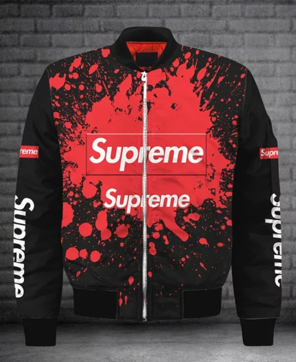 Supreme Red Paint Bomber Jacket Outfit Fashion Brand Luxury