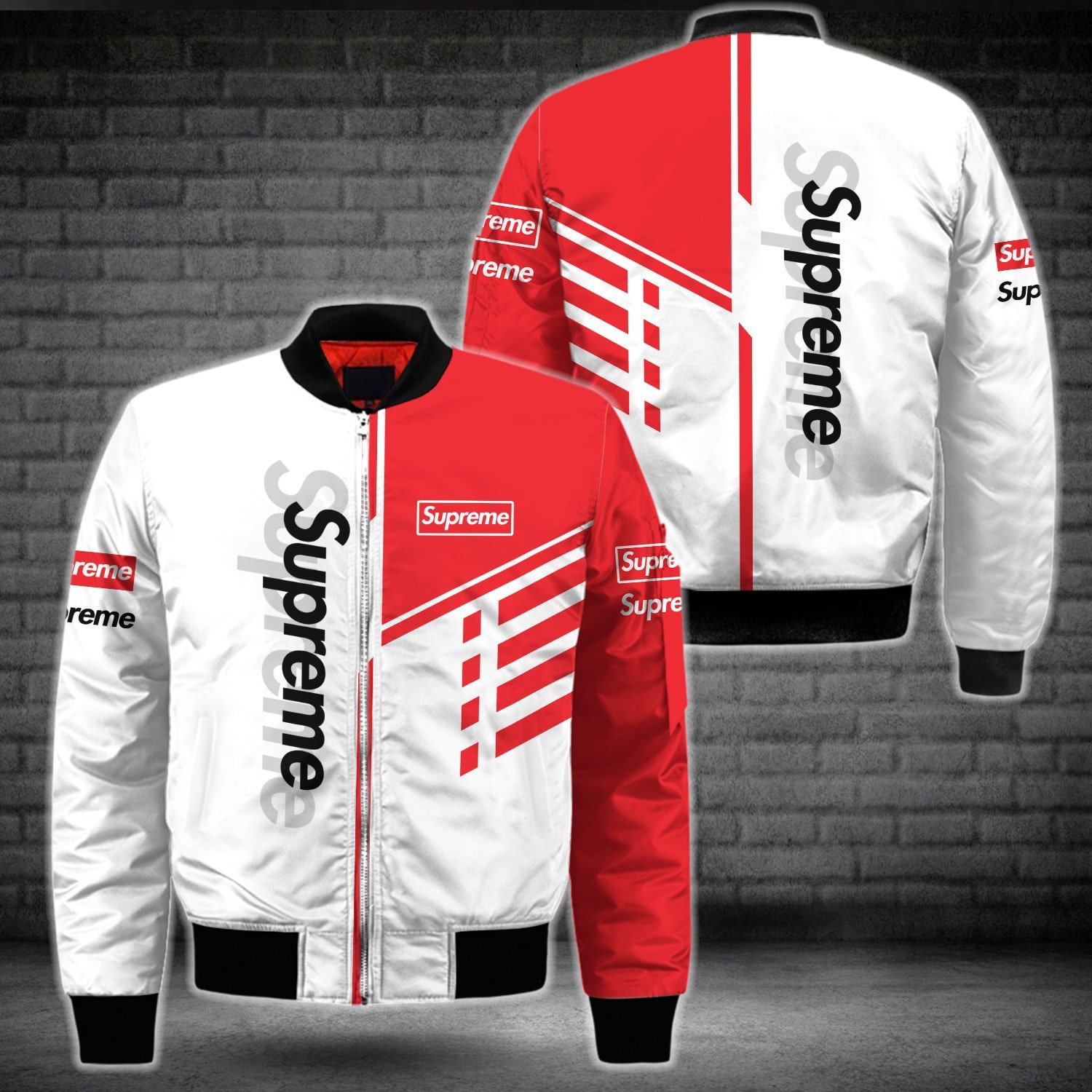 Supreme White Red Bomber Jacket Luxury Outfit Fashion Brand