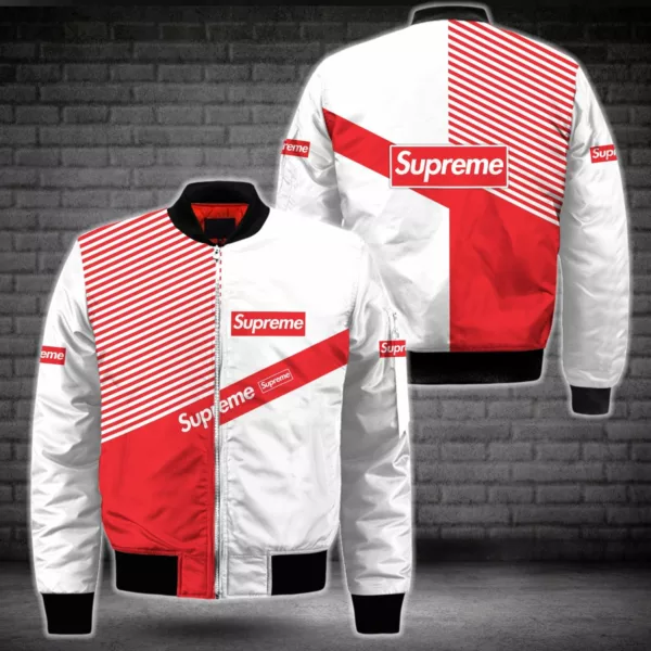 Supreme Red White Bomber Jacket Luxury Outfit Fashion Brand