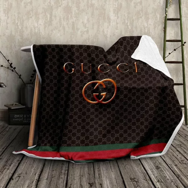 Gucci Yellow Copper Logo Fleece Blanket Luxury Fashion Brand Home Decor