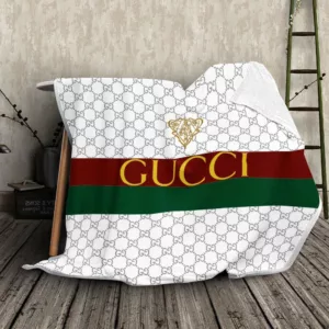 Gucci White Logo Fleece Blanket Luxury Home Decor Fashion Brand