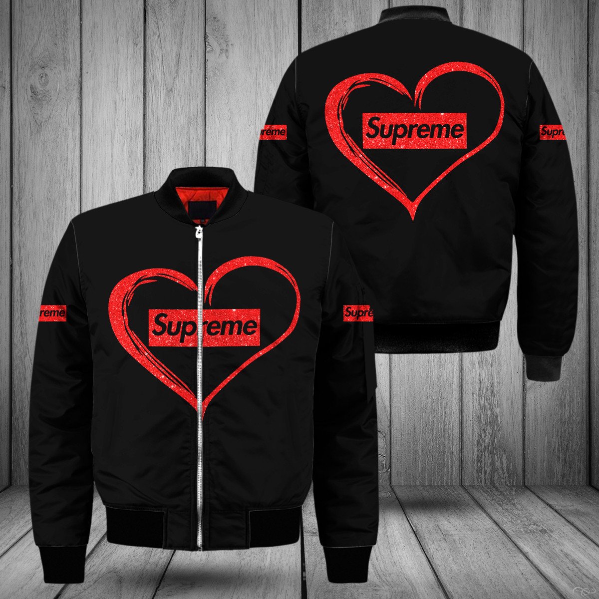 Supreme Heart Black Bomber Jacket Fashion Brand Outfit Luxury
