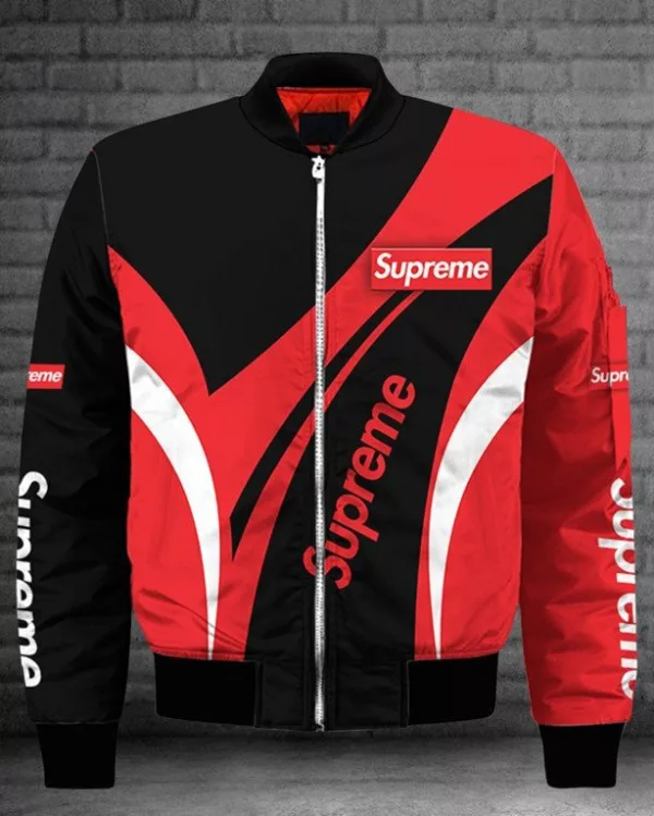 Supreme Logo Red Black Bomber Jacket Fashion Brand Outfit Luxury