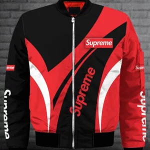 Supreme Logo Red Black Bomber Jacket Outfit Fashion Brand Luxury