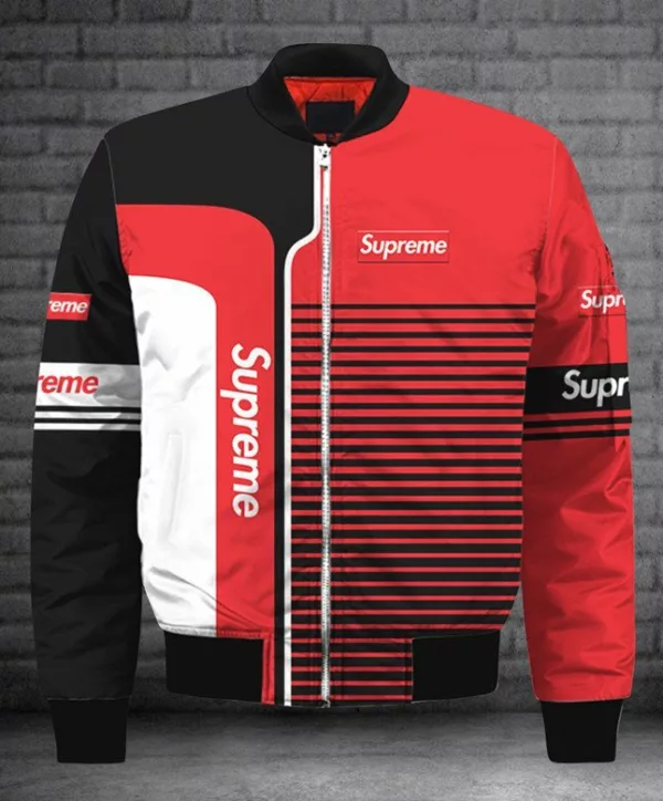 Supreme Logo Red Bomber Jacket Luxury Outfit Fashion Brand