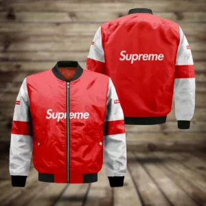 Supreme Logo Red White Bomber Jacket Fashion Brand Luxury Outfit