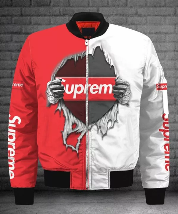 Supreme Red White Bomber Jacket Luxury Outfit Fashion Brand