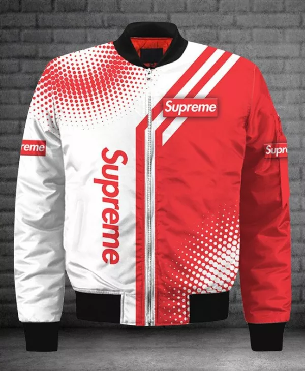 Supreme White Red Bomber Jacket Outfit Fashion Brand Luxury
