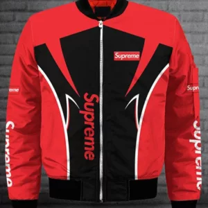 Supreme Red Black Bomber Jacket Luxury Fashion Brand Outfit