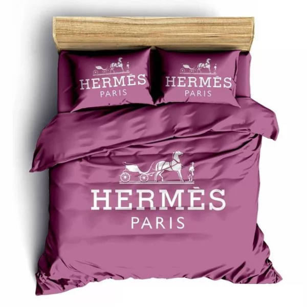 Hermes Pinky Logo Brand Bedding Set Luxury Bedspread Bedroom Home Decor