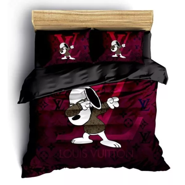 Louis Vuitton Snoopy Logo Brand Bedding Set Bedroom Home Decor Luxury Bedspread