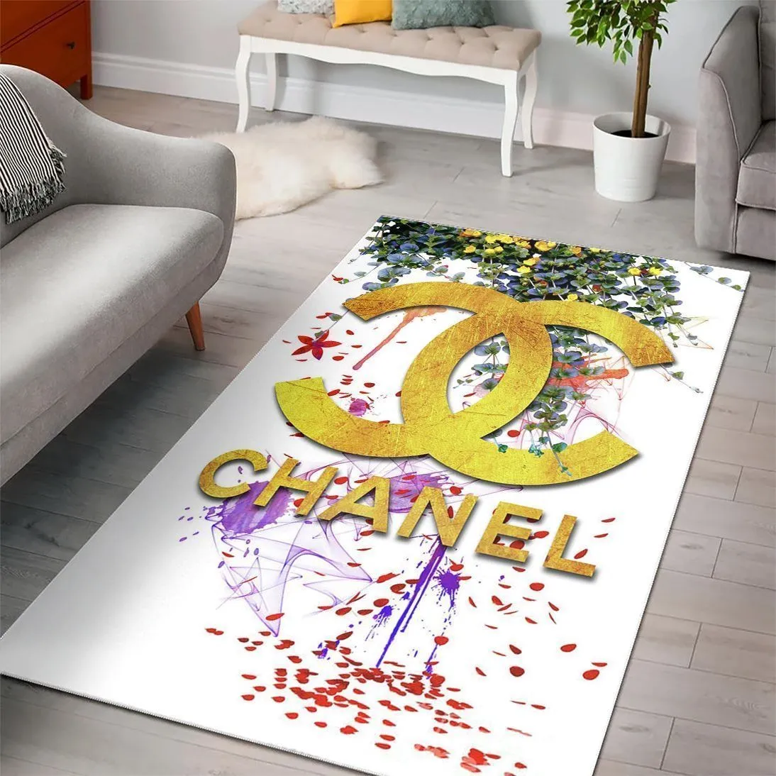 Chanel Paint Golden Rectangle Rug Area Carpet Fashion Brand Home Decor Door Mat Luxury