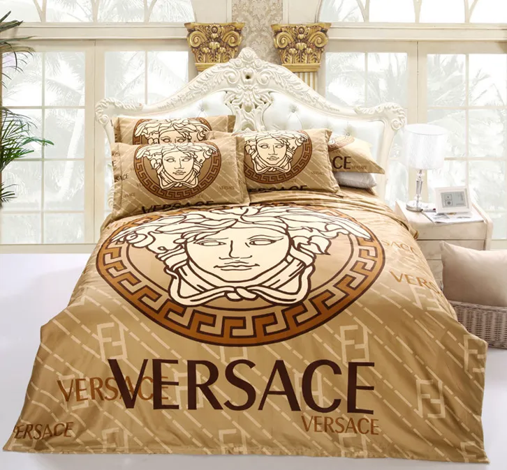 Versace Logo Brand Bedding Set Luxury Home Decor Bedroom Bedspread