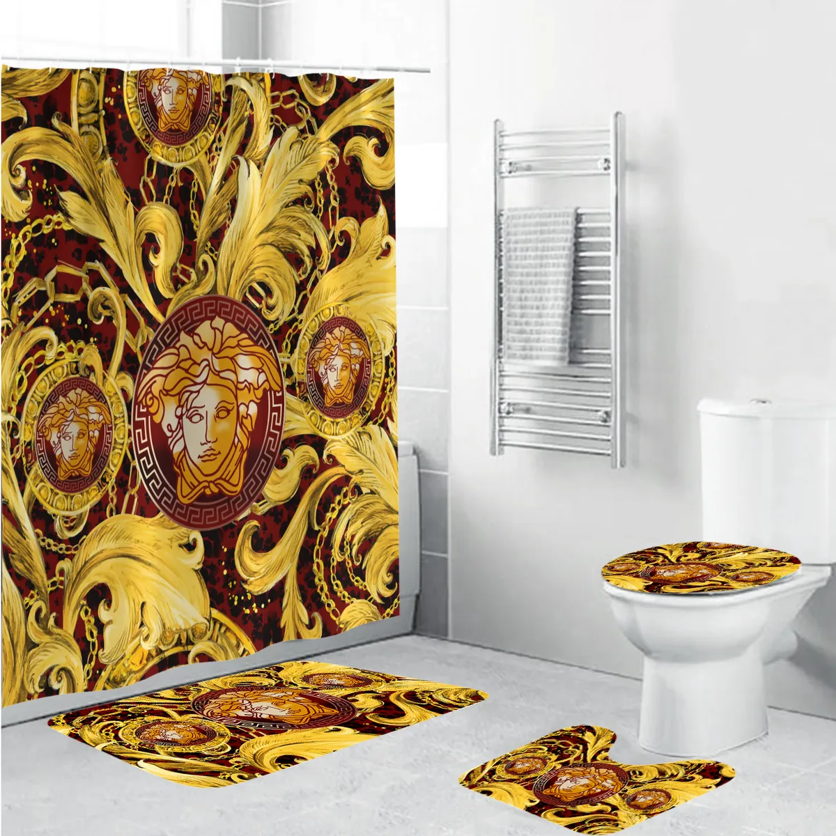 Versace Golden Bathroom Set Luxury Fashion Brand Bath Mat Home Decor Hypebeast