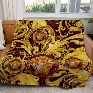 Versace Golden Logo Fleece Blanket Home Decor Fashion Brand Luxury