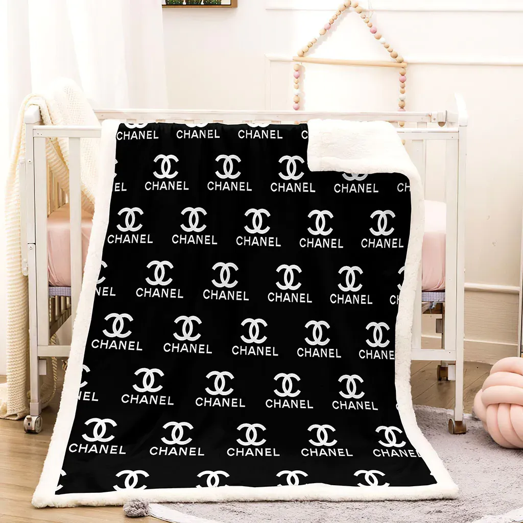 Chanel Black Logo Fleece Blanket Home Decor Fashion Brand Luxury
