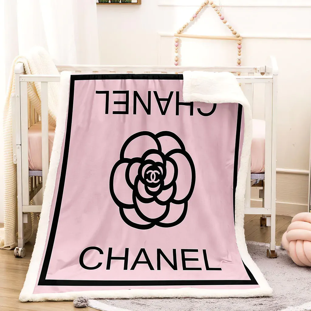 Chanel Flower Logo Fleece Blanket Fashion Brand Home Decor Luxury
