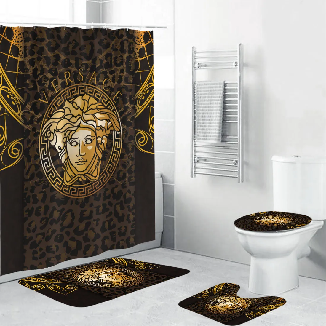 Versace Brown Medusa Bathroom Set Bath Mat Luxury Fashion Brand Hypebeast Home Decor