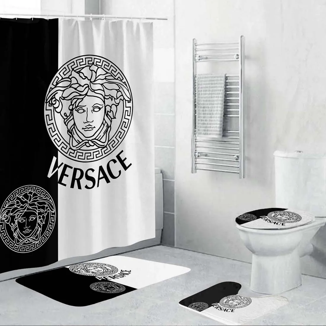 Versace Black White Bathroom Set Bath Mat Hypebeast Home Decor Luxury Fashion Brand