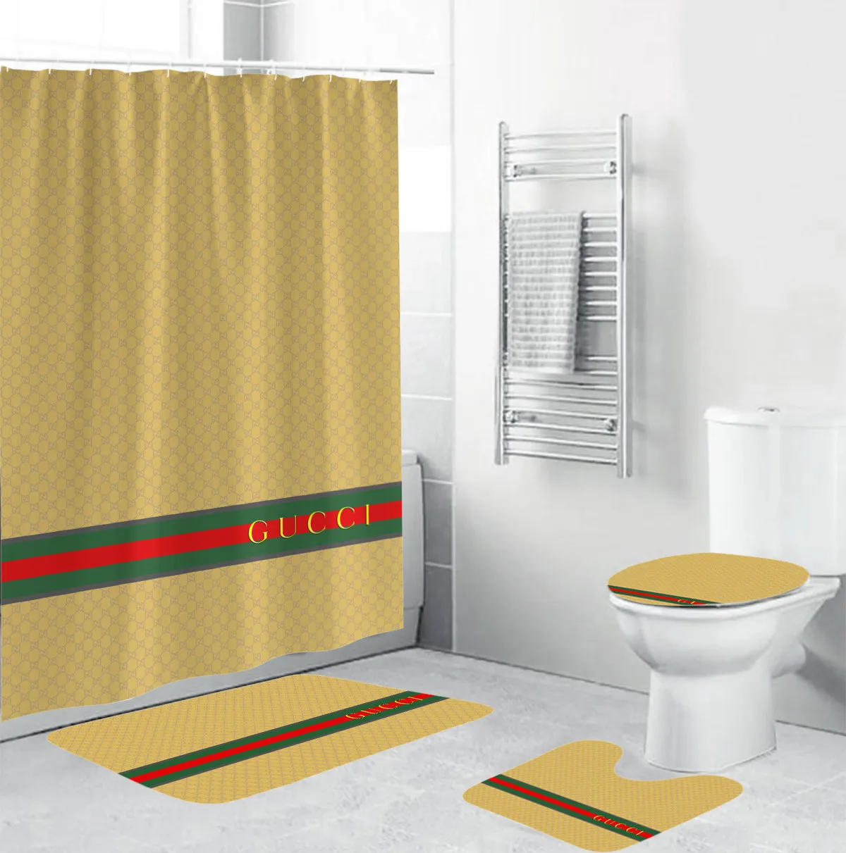 Gucci Yellow Bathroom Set Home Decor Luxury Fashion Brand Hypebeast Bath Mat