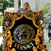 Versace Golden Pattern Fleece Blanket Luxury Home Decor Fashion Brand