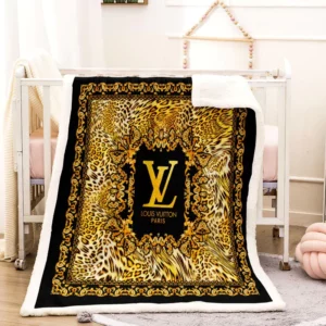 Louis Vuitton Golden Logo Fleece Blanket Home Decor Fashion Brand Luxury