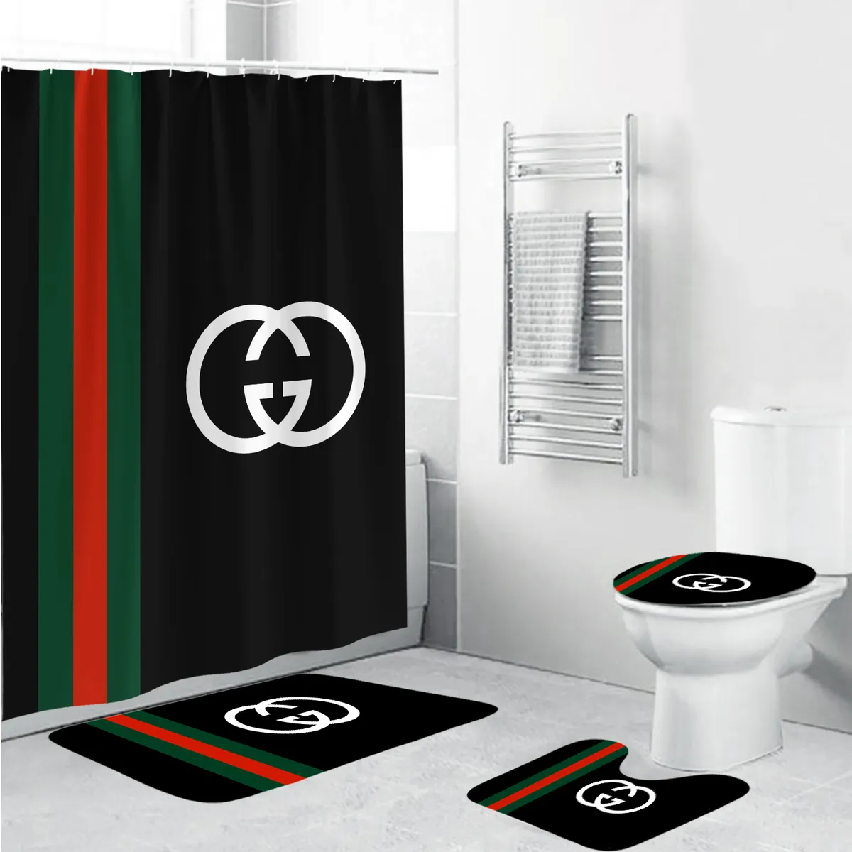 Gucci Black Bathroom Set Luxury Fashion Brand Hypebeast Home Decor Bath Mat