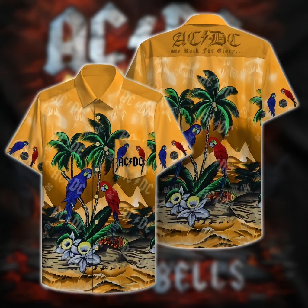 Acdc Tropical Flower And Parrot Hawaiian Shirt