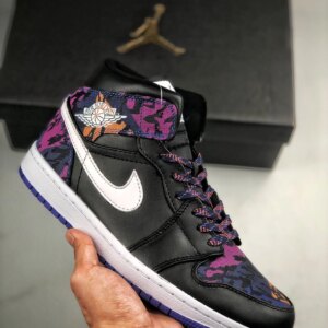 Air Jordan 1 Mid Black White-Rush Violet-Black On Sale