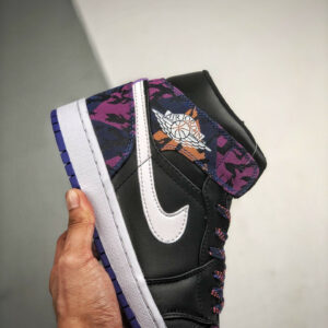 Air Jordan 1 Mid Black White-Rush Violet-Black On Sale