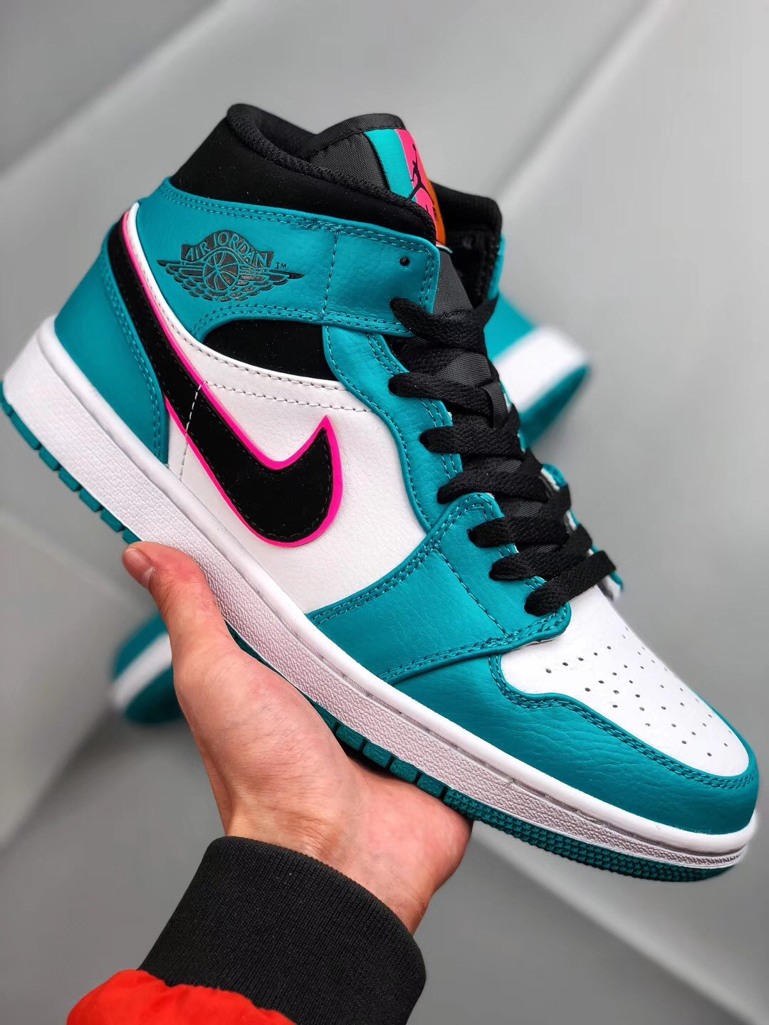 Air Jordan 1 Mid South Beach Turbo Green Black-Hyper Pink-Orange Peel On Sale