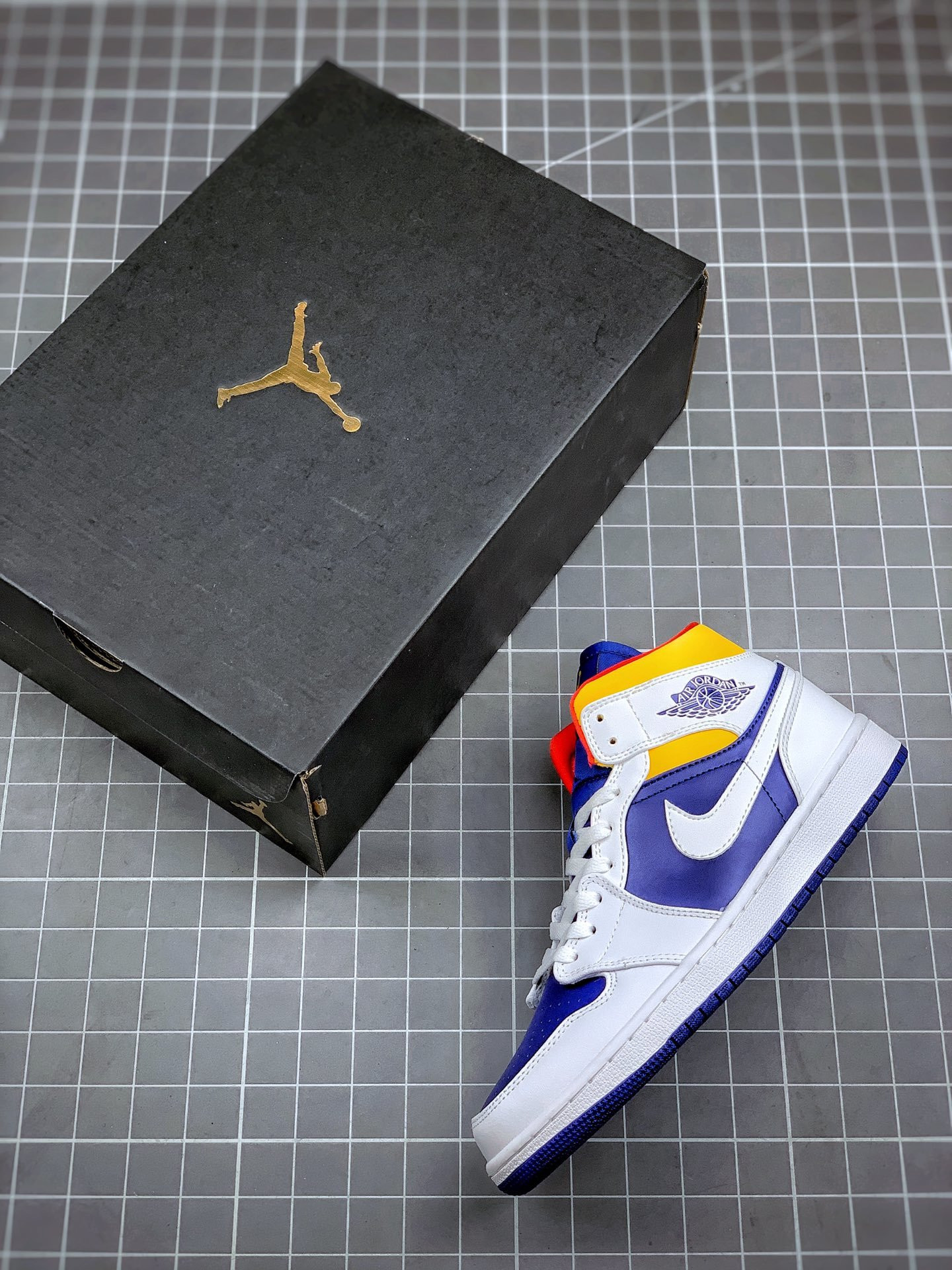 Air Jordan 1 Mid White Deep Royal Blue-Track Red-Laser Orange For Sale