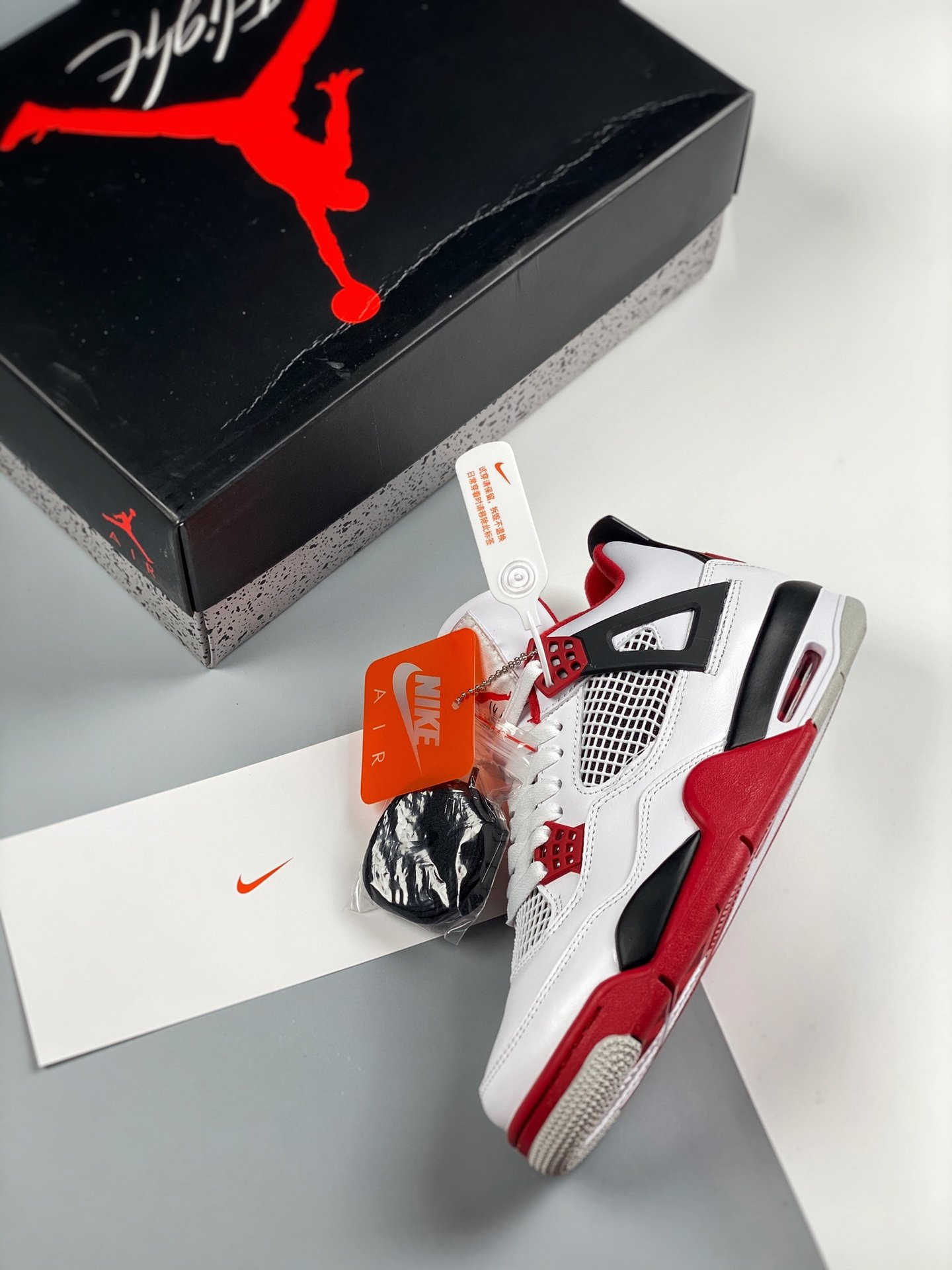 Air Jordan 4 Fire Red White Fire Red-Black-Tech Grey For Sale