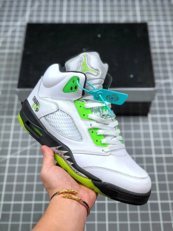 Air Jordan 5 Retro Quai 54 White Black-Radiant Green 467827-105 For Sale